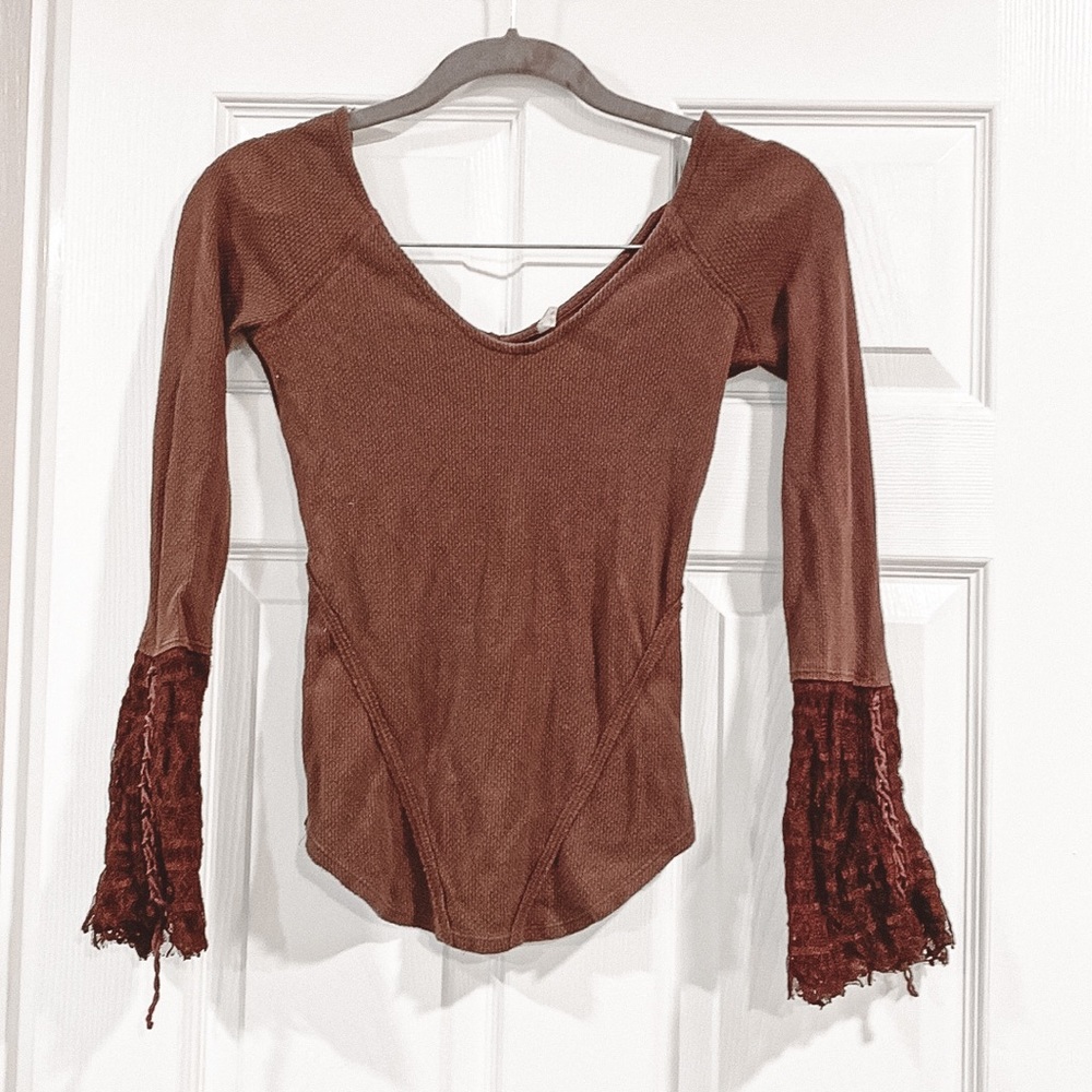 Free People Maroon Long Sleeve Top